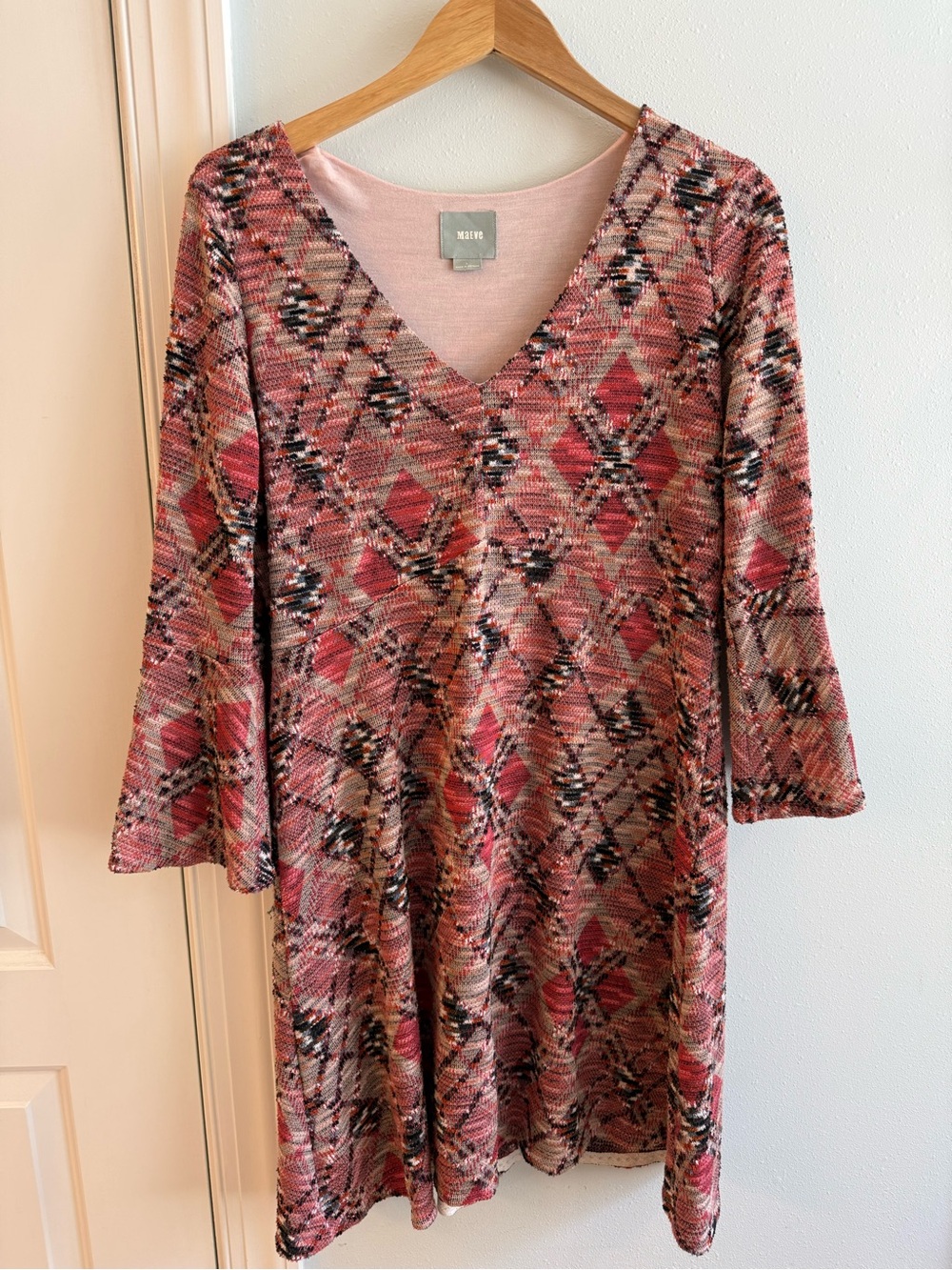 Maeve V-Neck Argyle Print Sweater Dress